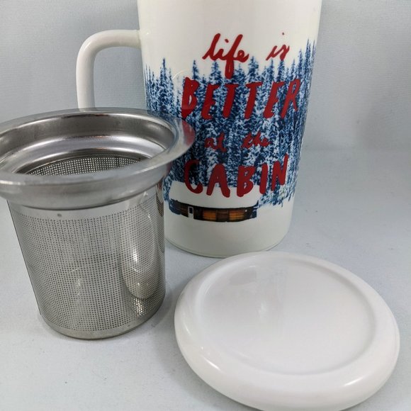 Tea Mug Steeper Life Is Better At The Cabin Indigo Chapters With Lid White Blue… - Picture 15 of 16